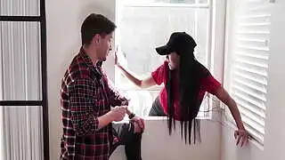 Asian Pizza Girl Stuck With Two Horny Customers- Ember Snow